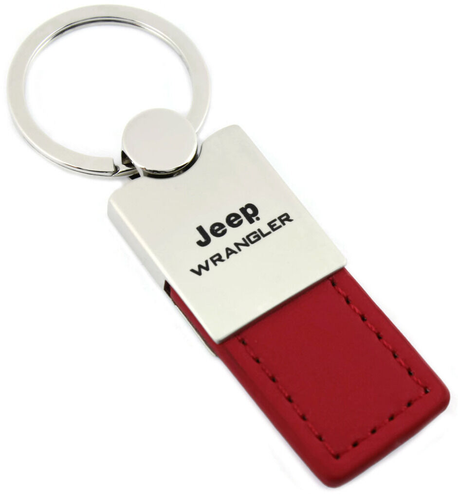 Jeep Wrangler Red Leather Long Tab Logo Key Ring